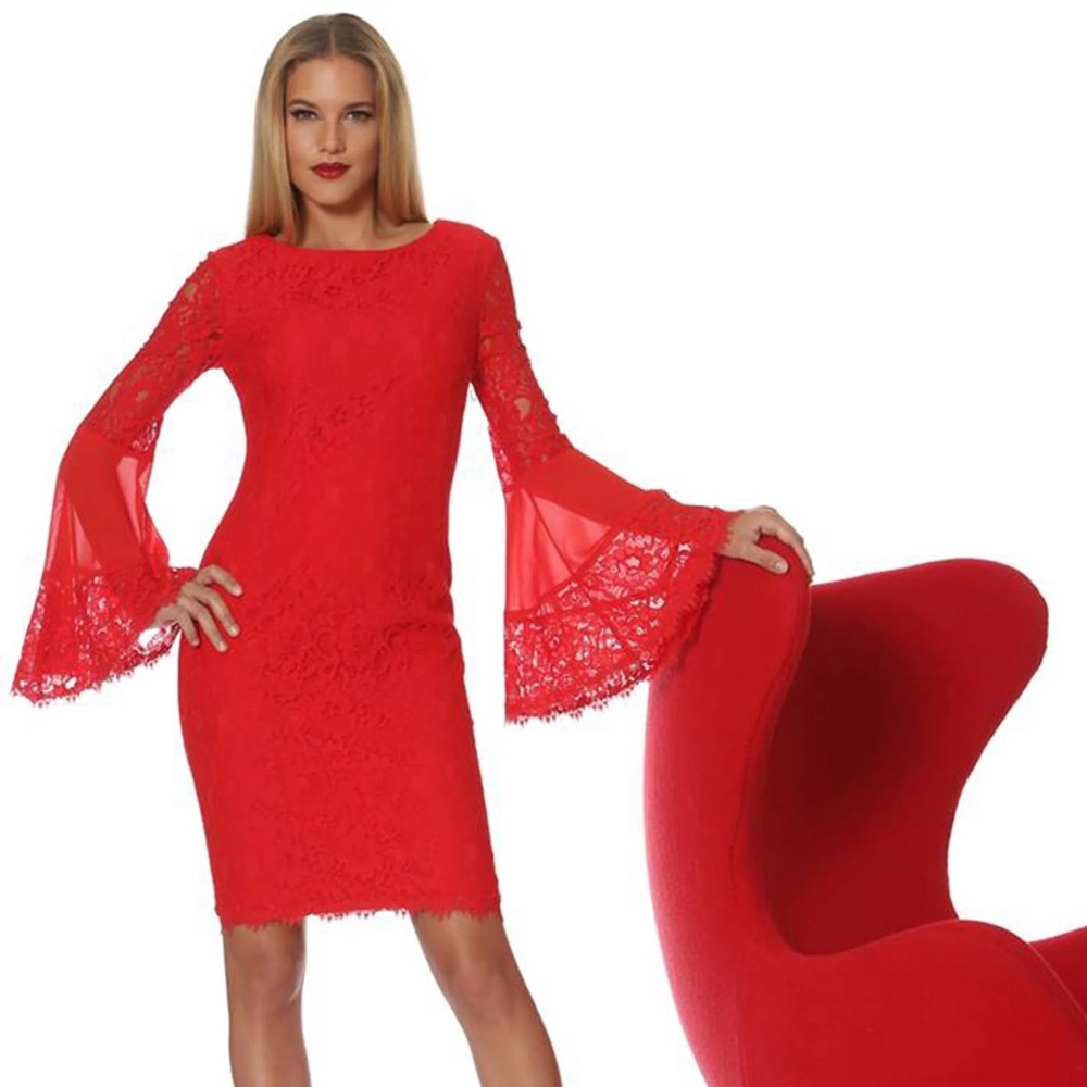 NWT by Shani Lace Long‎ Sleeve Cocktail Red Dress Sz 16